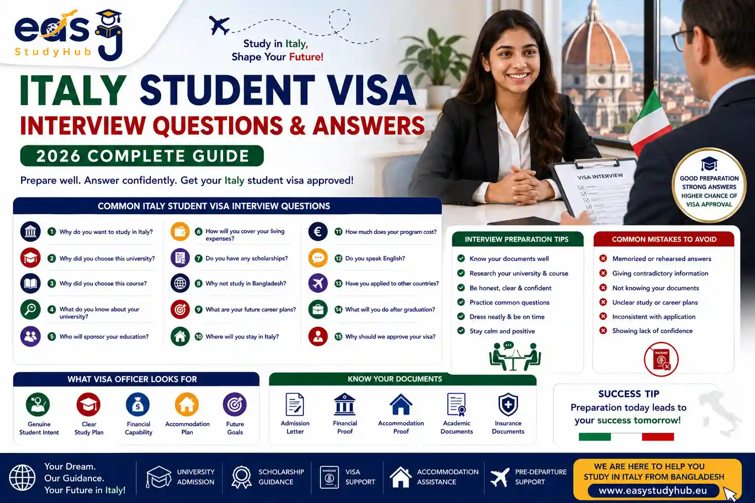 Italy student visa interview questions in 2026 Complete Guide
